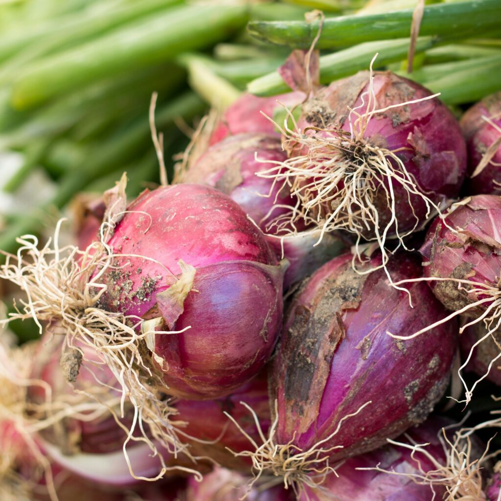 Red onions on a market